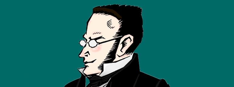 Max Stirner, gezeichnet und coloriert auf grünem Grund